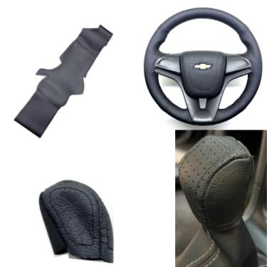 Imagem de Kit Capas Volante Borracha + Manopla Câmbio Manual Onix Prisma Lt 2013 2014 2015 2016 2017 2018 2019