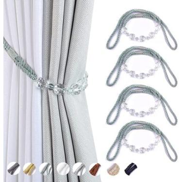 Imagem de Corda De Clipes De Amarras De Cortina, Pacote De 4 Amarras De Cortina Com Cortinas Decorativas Com Contas De Cristal Retenções De Corda De Cortina Feita À Mão,Azul Claro,incomparable13