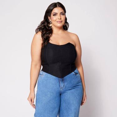 Imagem de Blusa Cropped Plus Morcego Corset com Bojo