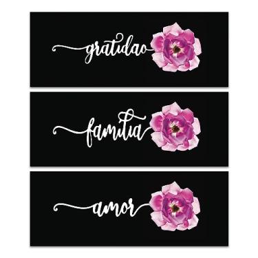 Imagem de Kit 3 Placas Decorativas Frase Gratidão Família 40x15 cm Mdf