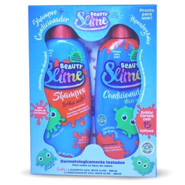 Imagem de Kit Infantil Beauty Slime Azul Neon Shampoo 200ml + Condicionador 200ml Slime Beauty 1 Shampoo 200ml + 1 Condicionador 200ml