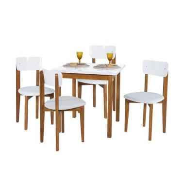 Imagem de Conjunto Mesa De Jantar Base Madeira Maciça Com 4 Cadeiras Elisa Ideal