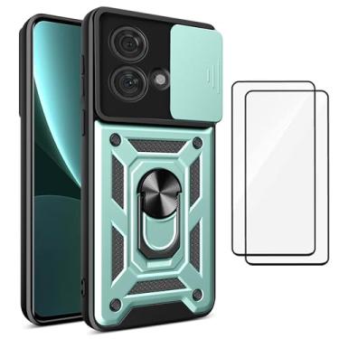 Imagem de Capa para Motorola Moto Edge 40 Neo Capinha | com 2 protetores de tela temperados, janela deslizante de proteção da câmera integrada e suporte para telefone - Verde