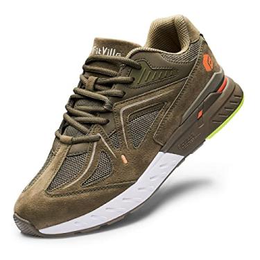 Imagem de FitVille Tênis de caminhada masculino com bico largo, suporte de arco, tênis de corrida para trilha, cadarço antiderrapante, calçado para alívio da dor no calcanhar, Verde militar, 13.5 Wide Women/12 X-Wide Men