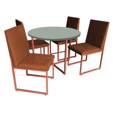 Imagem de Kit Mesa De Jantar Theo Com 4 Cadeiras Sttan Ferro Bronze Tampo Verde
