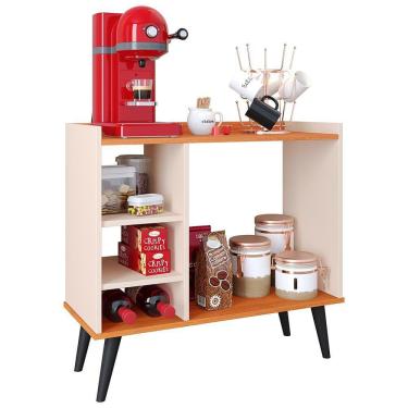 Imagem de Aparador Compacto Buffet Maria Cantinho Café Chá Nicho Organizador Pés Palito Decoração Cozinha Sala Estar Jantar - Off White|Cinamomo - RPM Móveis
