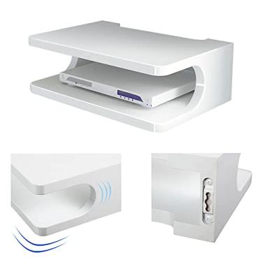 Imagem de Prateleiras set-top box prateleira WiFi armário de parede roteador de madeira montado na parede decoração flutuante multifuncional rack (branco)