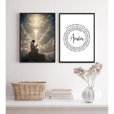 Imagem de Kit 2 Quadros Jesus Orando- Pai Nosso 33X24Cm - Com Vidro