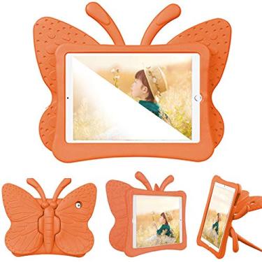 Imagem de QYiiD Capa infantil para iPad Air 2, capa de borboleta infantil à prova de choque, capa protetora de EVA com suporte para Apple iPad Air 2 (A1566 A1567), laranja