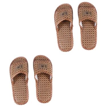 Imagem de VALICLUD 2 Unidades mocassim antiderrapante sandálias de praia sandálias de verão de palha chinelos para homens interiores chinelo de verão chinelo de banho vime mocassins cara Bambu