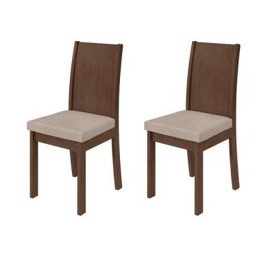 Imagem de Conjunto Com 2 Cadeiras Athenas Veludo Creme E Imbuia Clean