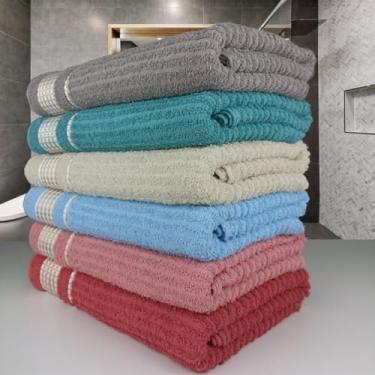 Imagem de Kit 5 Toalhas de Banho Grande Macia 100% Algodão Canelada - Alta Absorção Barra Decorada (Variadas)