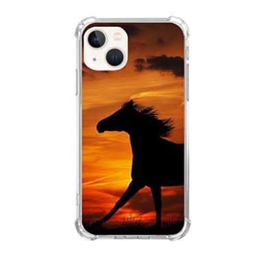Imagem de Fisgerod Capa de cavalo preto pôr do sol para iPhone 15, cavalo animal legal para meninas meninos mulheres homens, capa protetora de TPU na moda exclusiva para iPhone 15