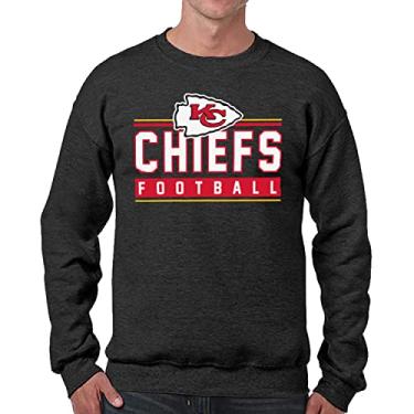 Imagem de Moletom NFL True Fan gola redonda - Moletom escuro para homens e mulheres - Lã de algodão e poliéster (Kansas City Chiefs - Preto, Adulto Pequeno)
