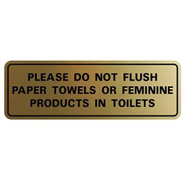 Imagem de All Quality Padrão Please Do Not Flush Toalhas de Papel ou Produtos Femininos em Banheiros Sinal de Porta/Parede - Material Durável | Fita de Espuma Dupla Face | Ouro Escovado - Pequeno (1 Pacote)