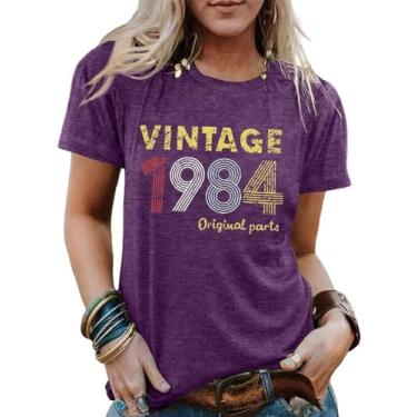 Imagem de Camiseta feminina vintage de 1983 peças originais para presente de aniversário de 40 anos para mulheres camisetas casuais de aniversário retrô, Roxo 1, P