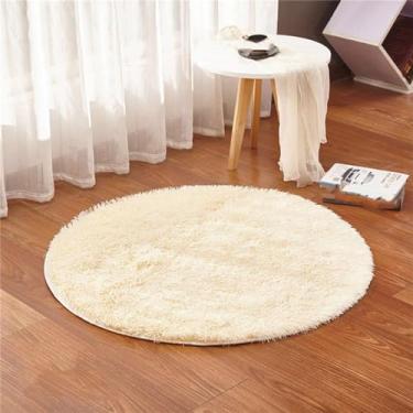 Imagem de Tapete redondo fofo para sala de estar, tapete de pele falsa, quarto infantil, pelúcia, cadeira de computador, estofamento de área, amarelo bege, diâmetro 0.6m