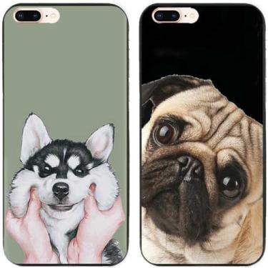 Imagem de 2 peças Husky Pug Dog impresso TPU gel silicone capa traseira para Apple iPhone todas as séries (iPhone 7 Plus/iPhone 8 Plus)