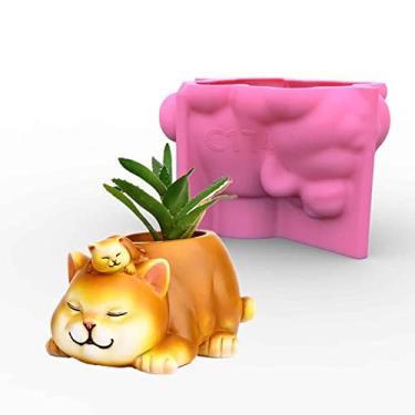 Imagem de Grainrain Molde para plantas de concreto para gatos, molde de silicone, molde cilíndrico, resina para artesanato, vasos de flores suculentas, joias, joias, porta-velas (C174)