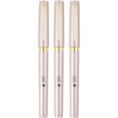 Imagem de COFOZA Pacote com 3 canetas de gel de cor ouro rosa letra R, ponta média (0,7 mm), tinta preta, presente de aniversário, formatura para filho, filha, colega de classe, amiga, ela, homens, mulheres,