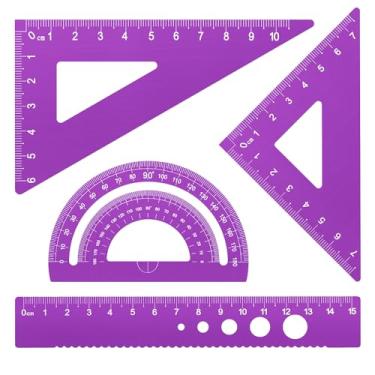 Imagem de Honagu Conjunto de régua triangular, 4 peças de régua de liga de alumínio, régua de desenho de metal, transferidor geométrico para estudantes, desenhistas, engenheiros, material de escritório escolar