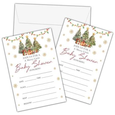Imagem de Convites de chá de bebê de Natal com envelopes - Cartão de convite do país das maravilhas de inverno para meninos e meninas - Cartões de convites de preenchimento de chá de bebê alegre - Decorações de