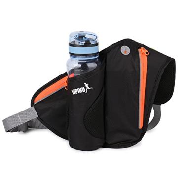 Imagem de Pochete impermeável para corrida com suporte para garrafa de água para homens e mulheres, cinto de corrida com abas refletoras, Preto, One Size