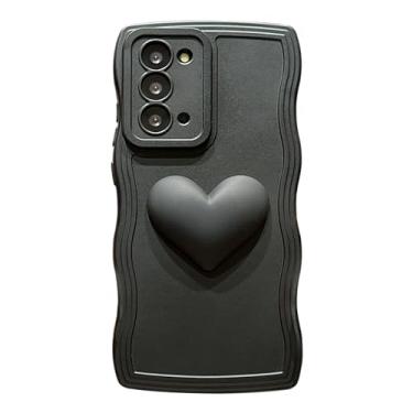 Imagem de LYQZDT Capa para Samsung Galaxy Note 20, fofa Kawaii 3D amor coração estética encaracolado ondulado antiderrapante capa de silicone macio Note 20 5G capa de telefone para mulheres meninas (preto, 6,7)