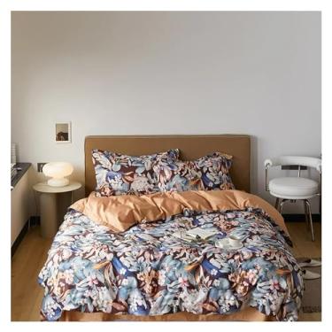 Imagem de Jogo de cama com estampa de folhas rústicas de algodão Queen Size King Size e capa de edredom (7 200 x 200 cm)