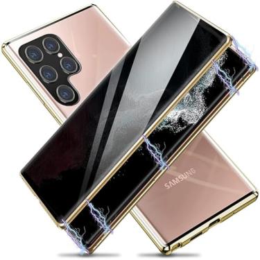 Imagem de Petokix Capa de celular, capa para Samsung Galaxy S23Ultra S23Plus 23, capa de telefone de vidro temperado dupla face magnética evita espiar, suporte de tela de privacidade carregador sem fio