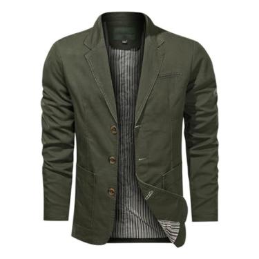 Imagem de JMSUN Jaqueta leve masculina Terno masculino retrô de cor sólida com botão lapela jaqueta solta comercial
