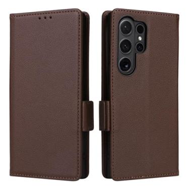 Imagem de SHANJINL Capa carteira para Samsung Galaxy S24/S24 Plus/S24 Ultra, capa flip de couro PU com suporte para cartão e proteção total da câmera capa interna de TPU, marrom, 15pro max 17.0 cm
