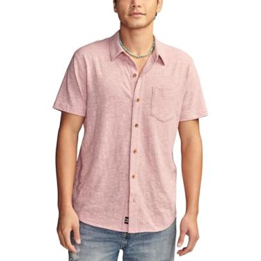 Imagem de Lucky Brand Camisa masculina de linho, manga curta, abotoada, Vermelho violeta, P