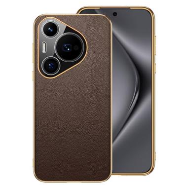 Imagem de POYUFRG Marrom, 70 Ultra, capa de couro genuíno para Huawei Pura 70 Ultra/70 Pro/70 Pro+/70, proteção de lente de cobertura total, capa amortecedora ultrafina leve e luxuosa