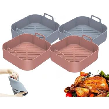 Imagem de Kit com 4 Formas de Silicone Quadrada para Air Fryer, Antiaderente 18x18x5 cm - Forma Cesta Reutilizável de Fritadeira, Forro Assadeira (Cor Sortida)