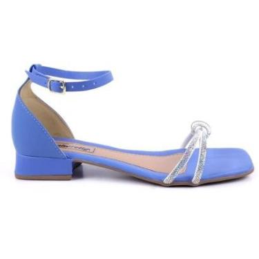 Imagem de Sandália Rasteira Viviane Azul Tira Strass-Feminino