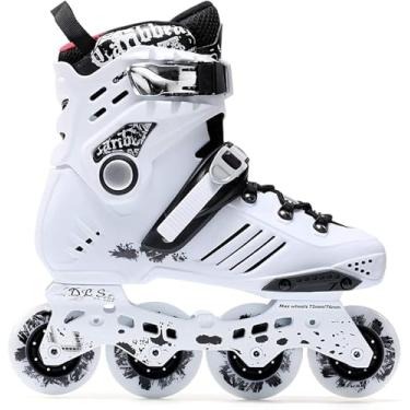 Imagem de Patins inline de fitness unissex adulto jovem iniciante patins profissionais para estudantes internos e externos mulheres e homens patins inline profissionais tamanho 10, 3 cores, branco, UE