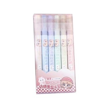 Imagem de 6 peças/caixa - caneta marcador de cabeça inclinada de cabeça dupla, caneta marcador de cor de estudante, caneta de marcação de chave, caneta de grafite, caneta de barraca de mão - caneta de marcação