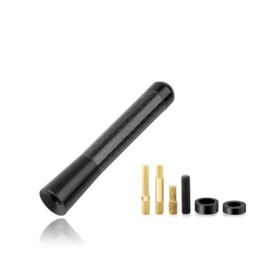 Imagem de Sylvil Antena curta para carro, substituição de antena de rádio de alumínio grosso de 8 cm, kit de antena de fibra de carbono com parafusos, suporte de teto AM/FM mastro de antena de recepção de rádio