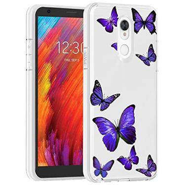 Imagem de Vavies Capa para LG Aristo 4 Plus/Escape Plus/Arena 2/Tribute Royal/Journey LTE/K30 2019/X320, capa protetora fina à prova de choque transparente TPU para LG Aristo 4 (borboleta roxa)