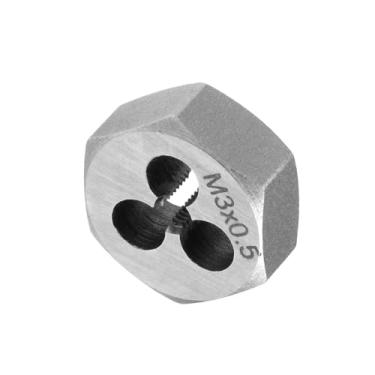 Imagem de CoCud Molde de rerosqueamento hexagonal, passo M3 x 0,5, ferramenta de rosqueamento de tubo cilíndrico de aço carbono com 3 furos de cavacos - (Aplicações: para reparo de rosqueamento)