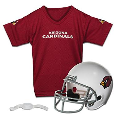 Imagem de Franklin Sports NFL Conjunto de capacete e camisa infantil – Fantasia de uniforme de futebol americano juvenil NFL – capacete, jérsei, chinstrap – juvenil M, Arizona Cardinals, Small