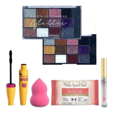 Imagem de Kit De Maquiagem Paleta Sombra Rímel Esponja Gloss Completo - Nova Ave