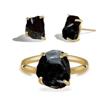 Imagem de Conjunto de Obsidiana Negra - Cristal Natural, Prata 925