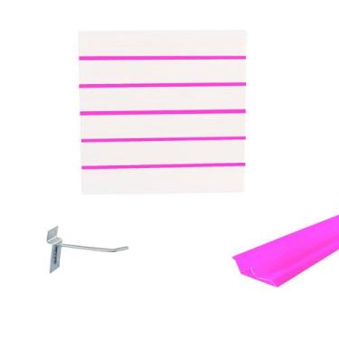 Imagem de Painel Canaletado Branco em Mdf 0,61 x 0,61m com Perfil Pvc Rosa e 10 