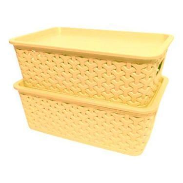 Imagem de Kit 2 Caixas Cestos Organizadores 3l Rattan Com Tampa  - Plasnorthon, 