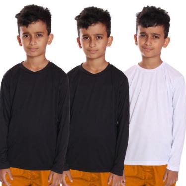 Imagem de Kit 3 Camisetas Infantil Menino Proteção UV Térmica Solar Manga Longa 