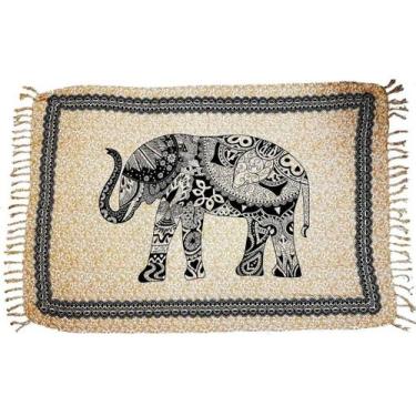 Imagem de canga de Praia Indiana Elefante - Bege - Preto - Besakih, Bege, Preto