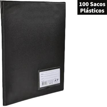 Imagem de Pasta Catálogo Ofício Preta ACP com 50 ou 100 Sacos Plásticos Para hin