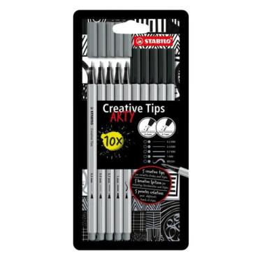 Imagem de Kit 10 Canetas Stabilo Creative Tips Fineliner Cinza Preto, 5.7416